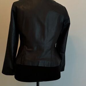 Theory, fitted black leather coat